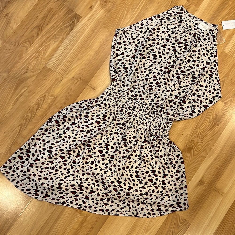 NWT Elizabeth Crosby Animal Print Zoey Smock Asymmetrical Mini Dress L